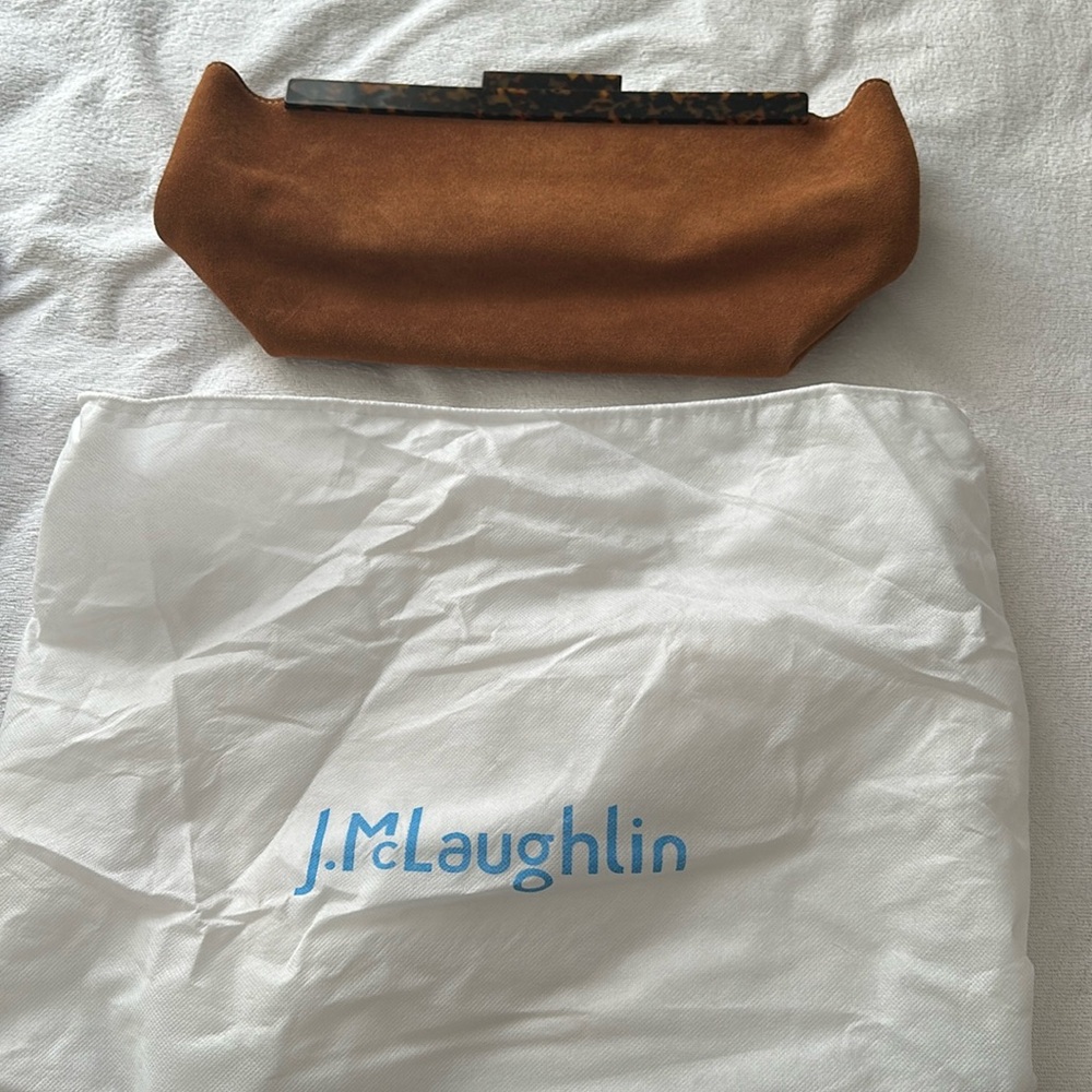 J. Mclaughlin Raelynn Suede Clutch Bag with Tortoise Magnet Clasp